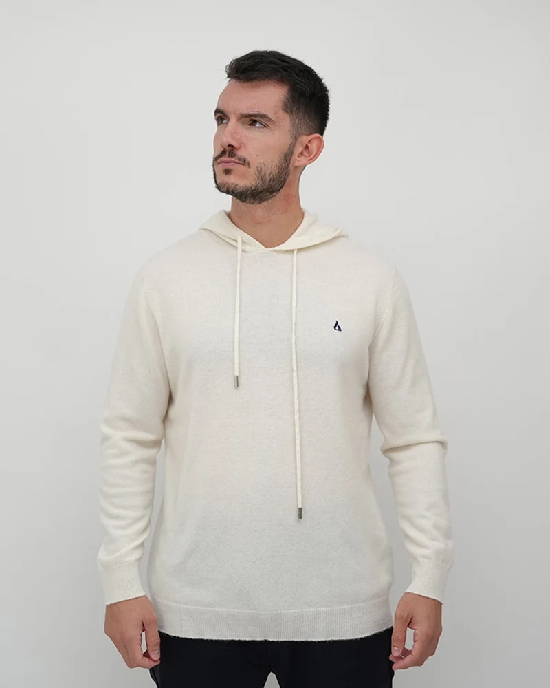 Lovau x Cashmere Hoodie - White & Navy Blue Logo
