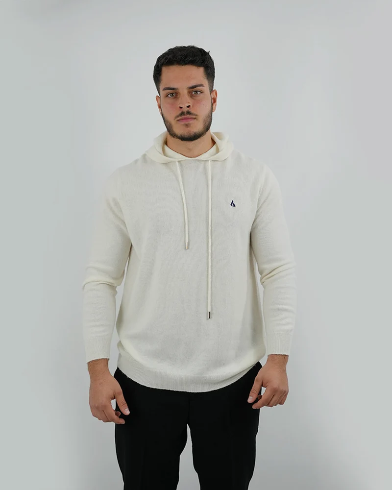 Lovau x Cashmere Hoodie - White & Navy Blue Logo