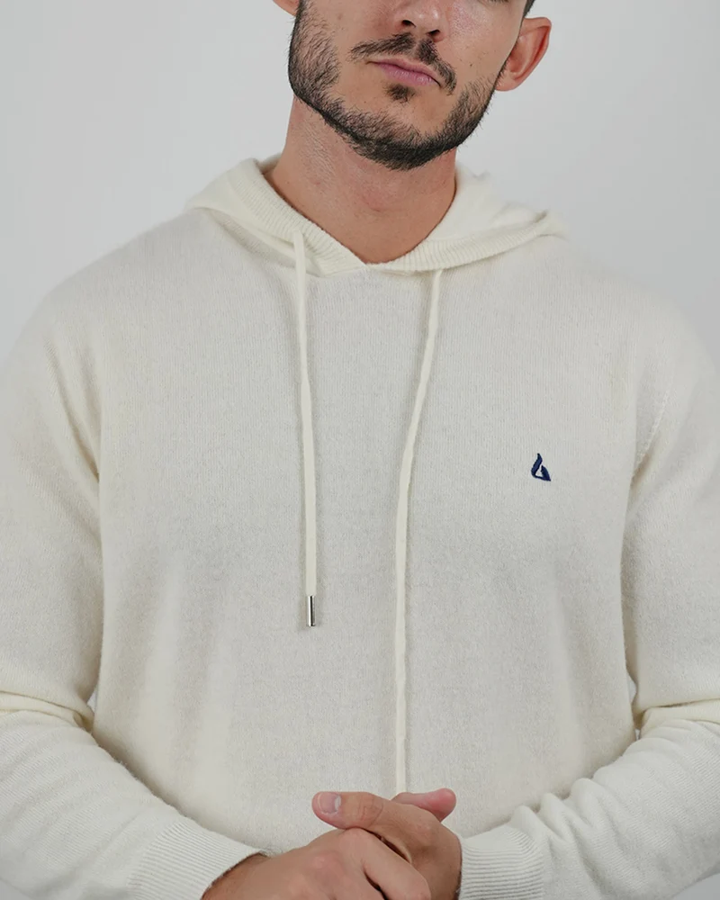 Lovau x Cashmere Hoodie - White & Navy Blue Logo