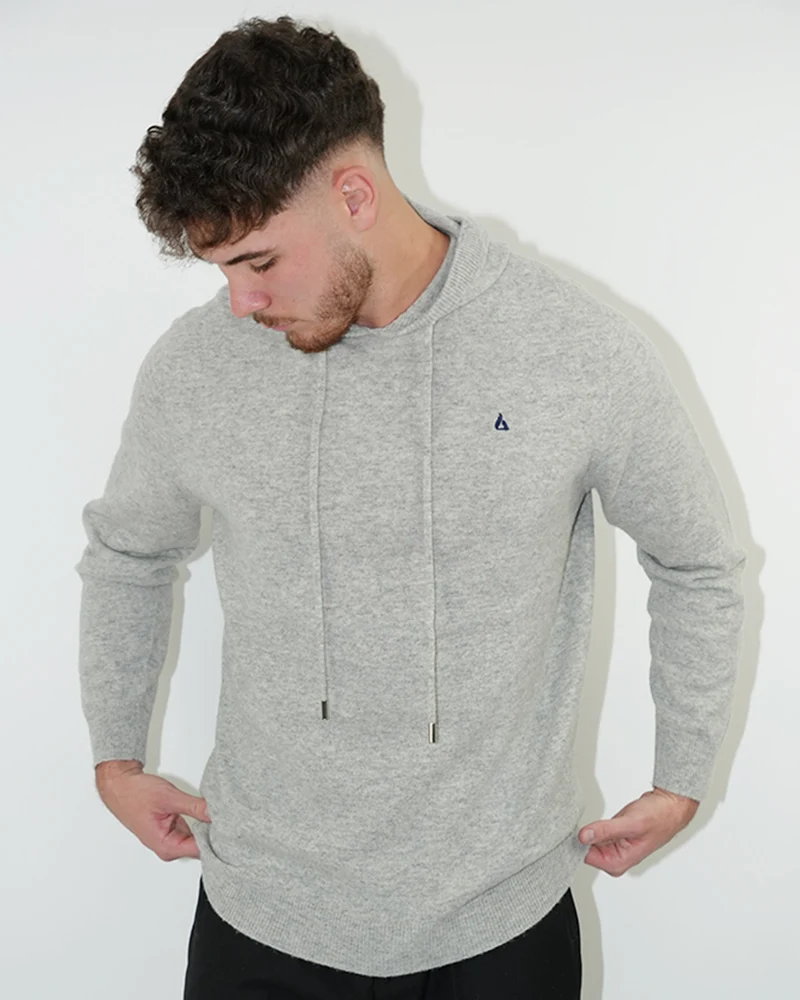 Wool Classy Hoodie - Gray & Navy Blue Logo