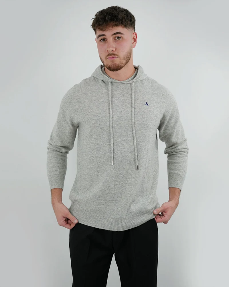 Wool Classy Hoodie - Gray & Navy Blue Logo