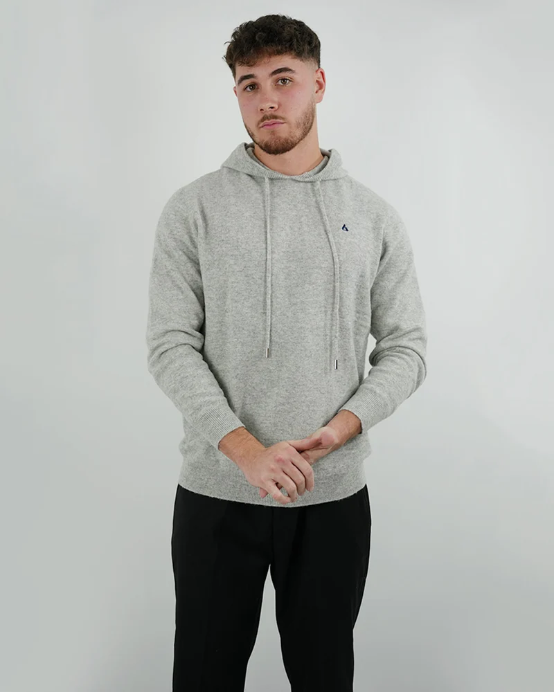 Wool Classy Hoodie - Gray & Navy Blue Logo