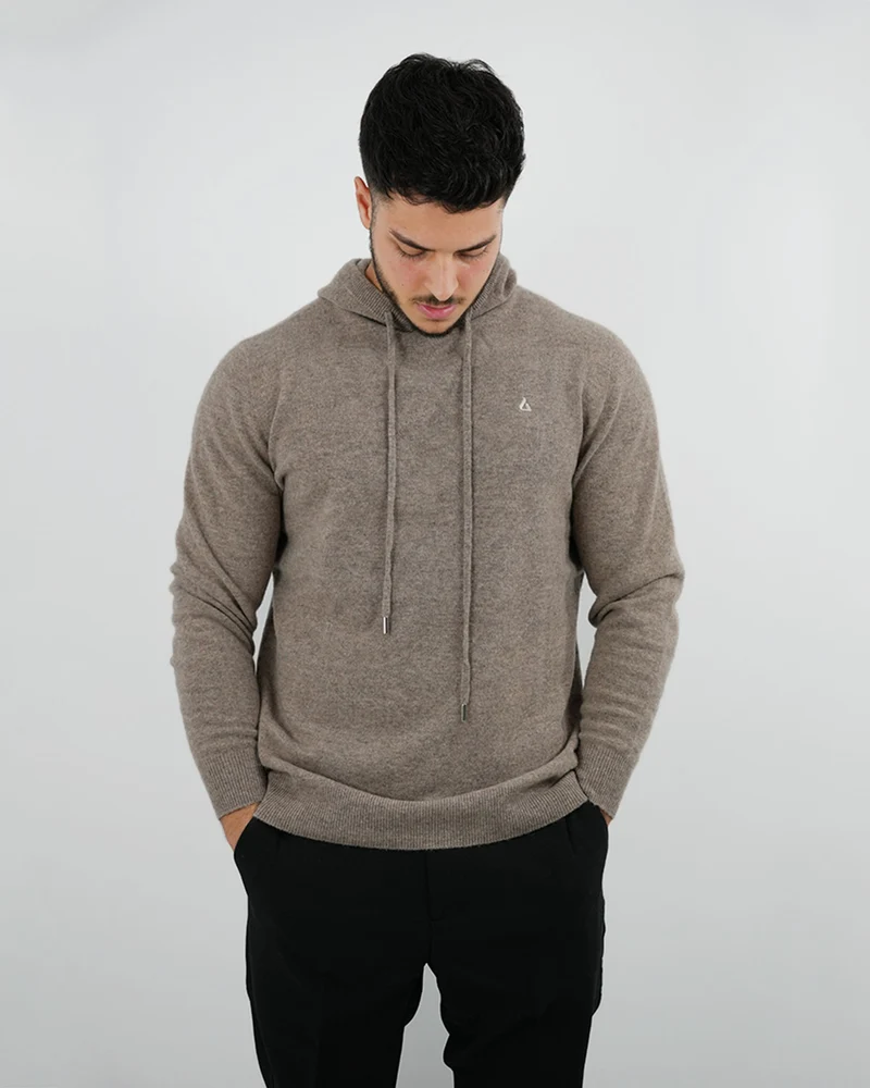 Wool Classy Hoodie - Camel & Light Beige Logo