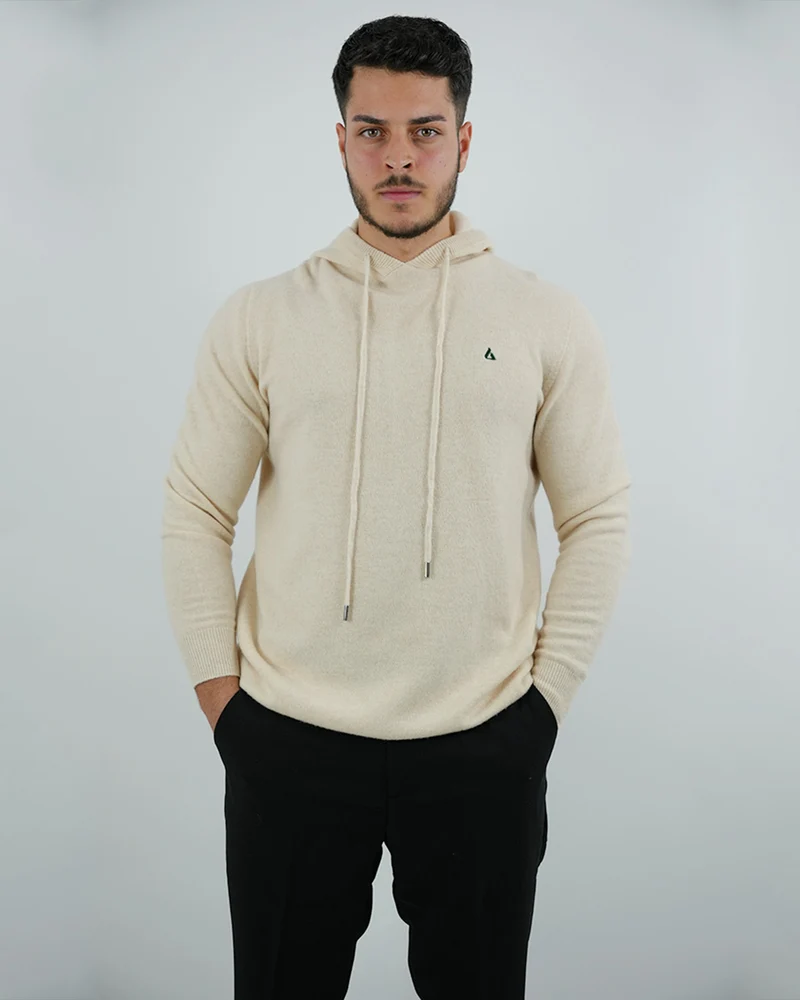 Wool Classy Hoodie - Beige & Dark Green Logo