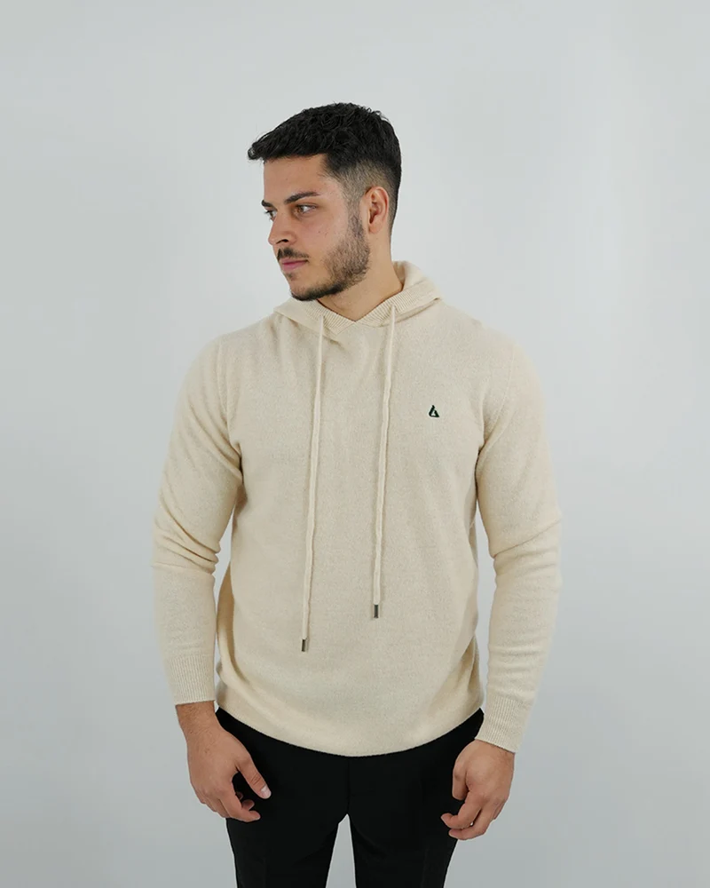 Wool Classy Hoodie - Beige & Dark Green Logo
