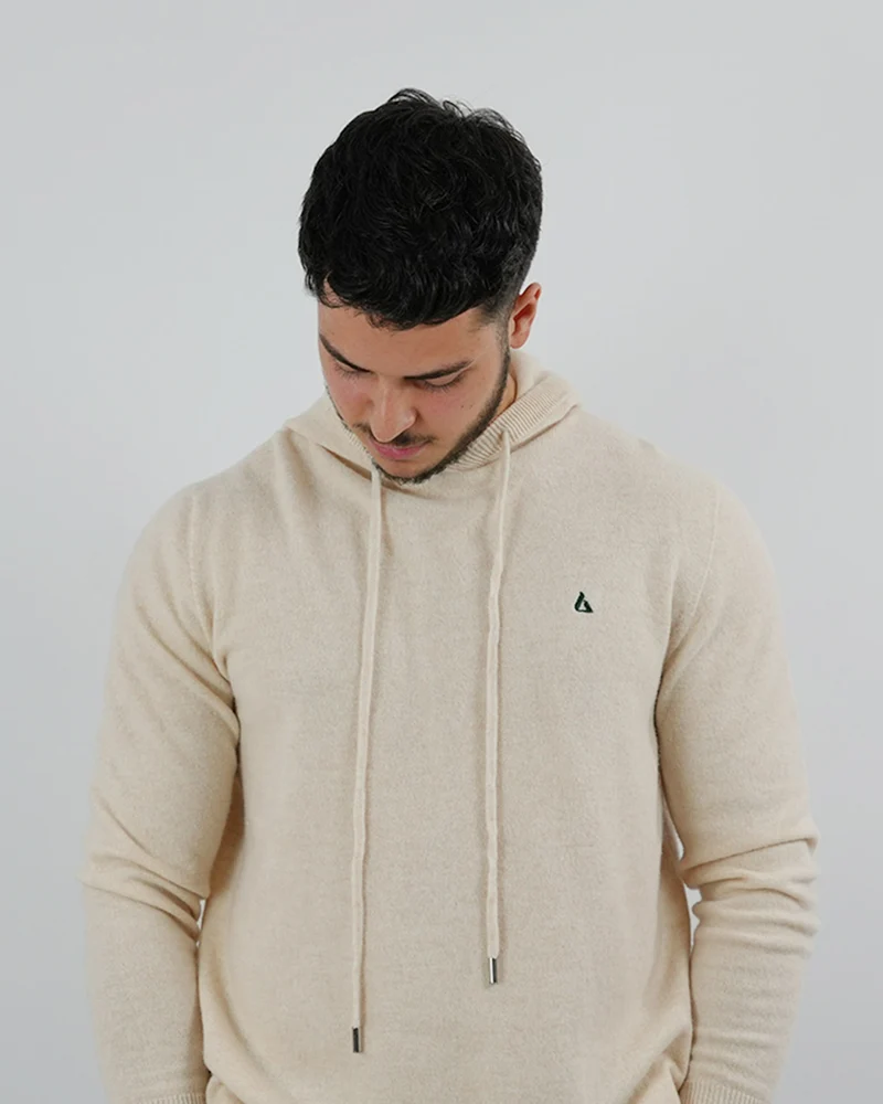 Wool Classy Hoodie - Beige & Dark Green Logo